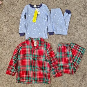 Gymboree Pajama Set Kid Size 5 6 Lot of 2 Moon Thermal Red Plaid Flannel Holiday